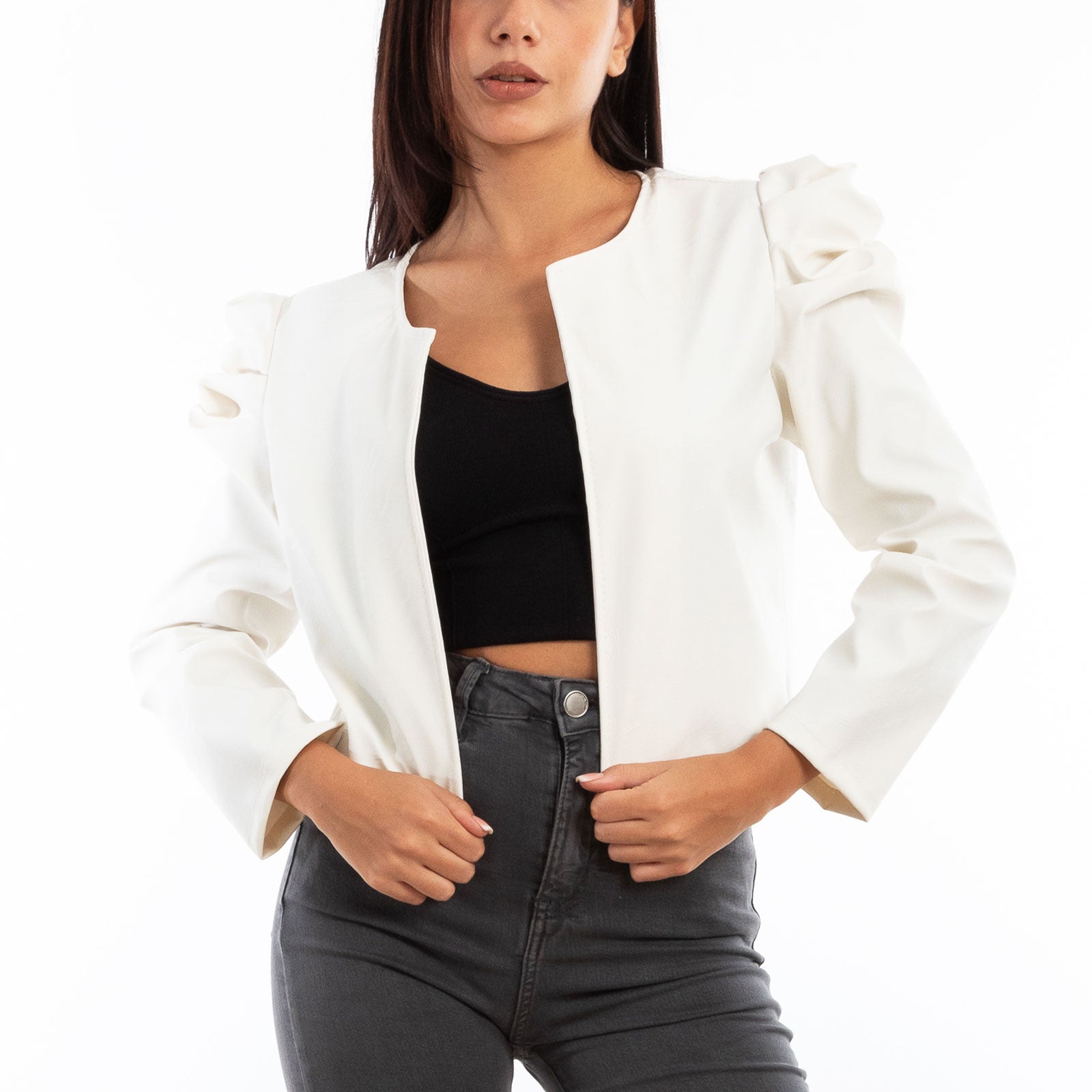 toocool giacca bolero simil pelle maniche sbuffo toocool vi 3010