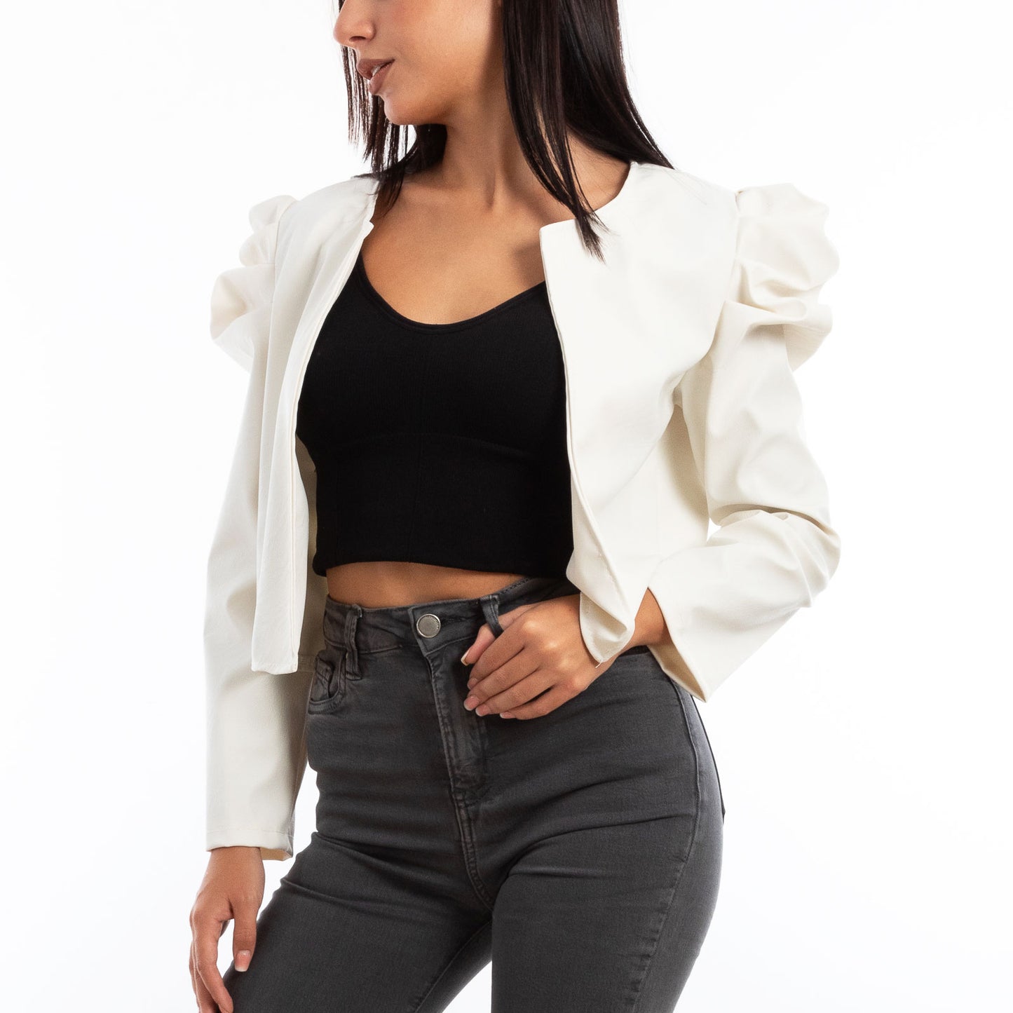 toocool giacca bolero simil pelle maniche sbuffo toocool vi 3010