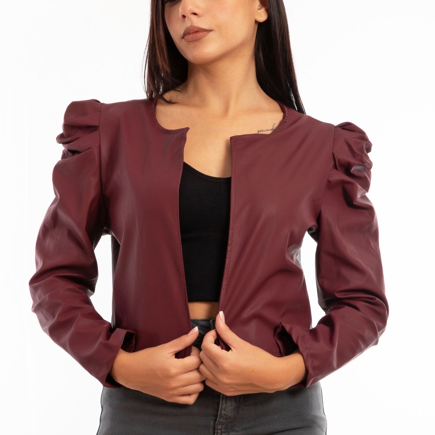 toocool giacca bolero simil pelle maniche sbuffo toocool vi 3010