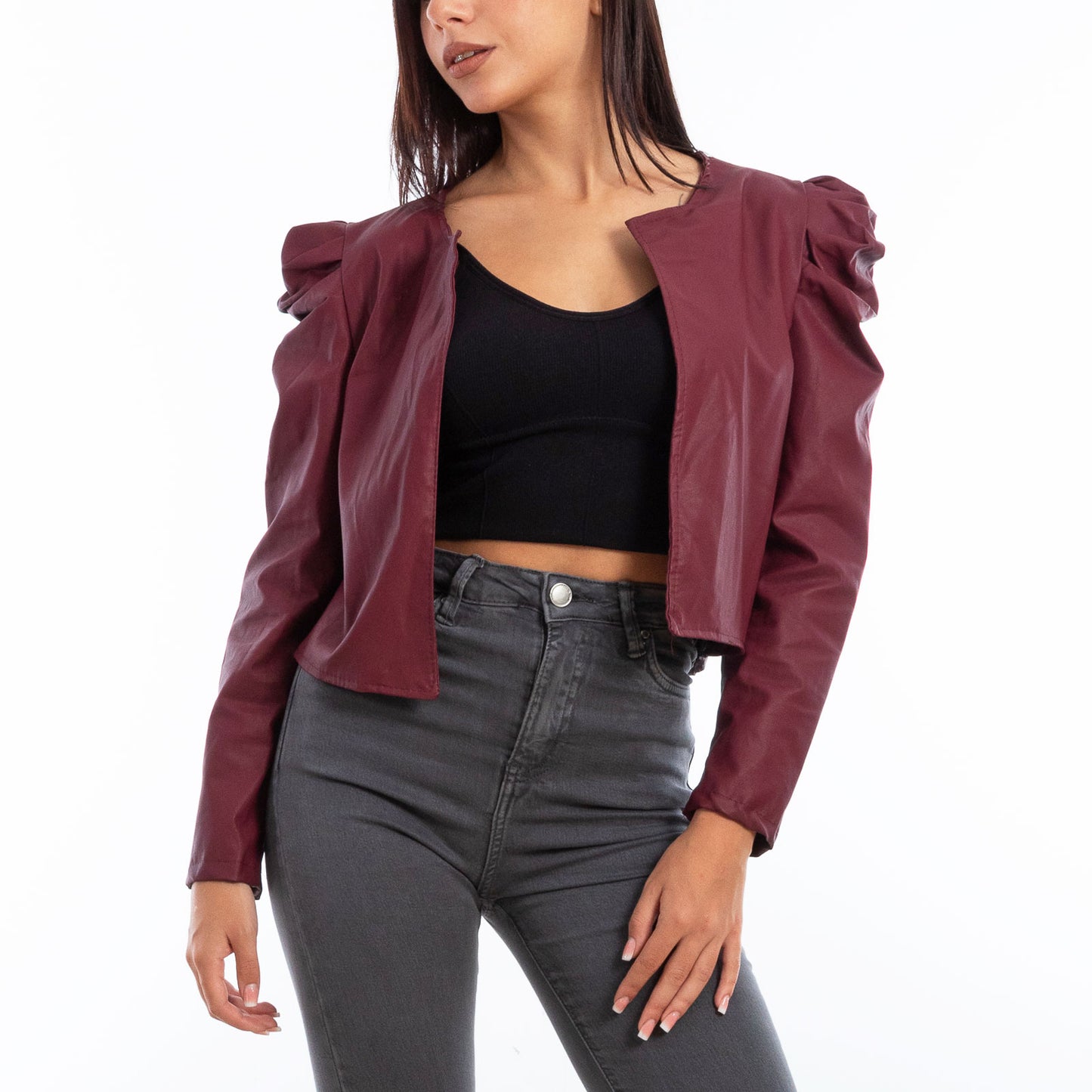 toocool giacca bolero simil pelle maniche sbuffo toocool vi 3010