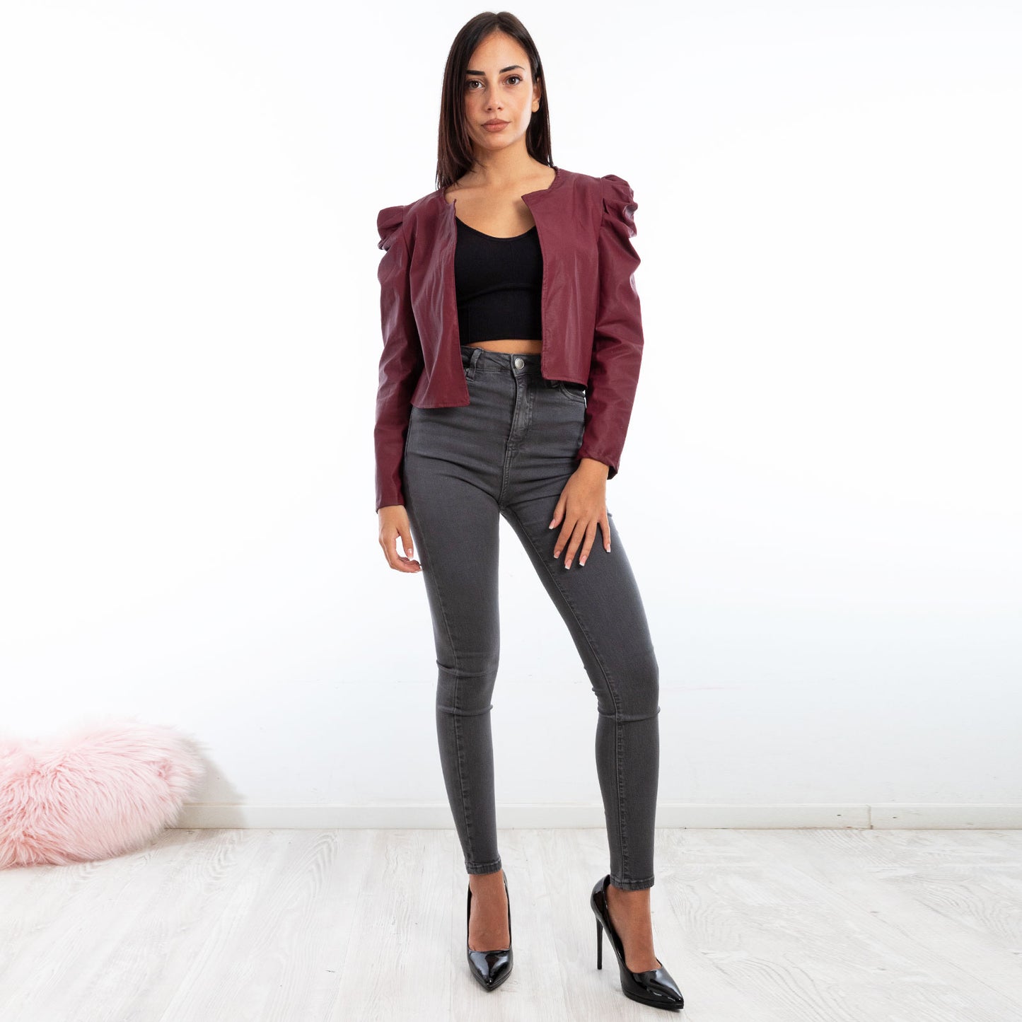 toocool giacca bolero simil pelle maniche sbuffo toocool vi 3010