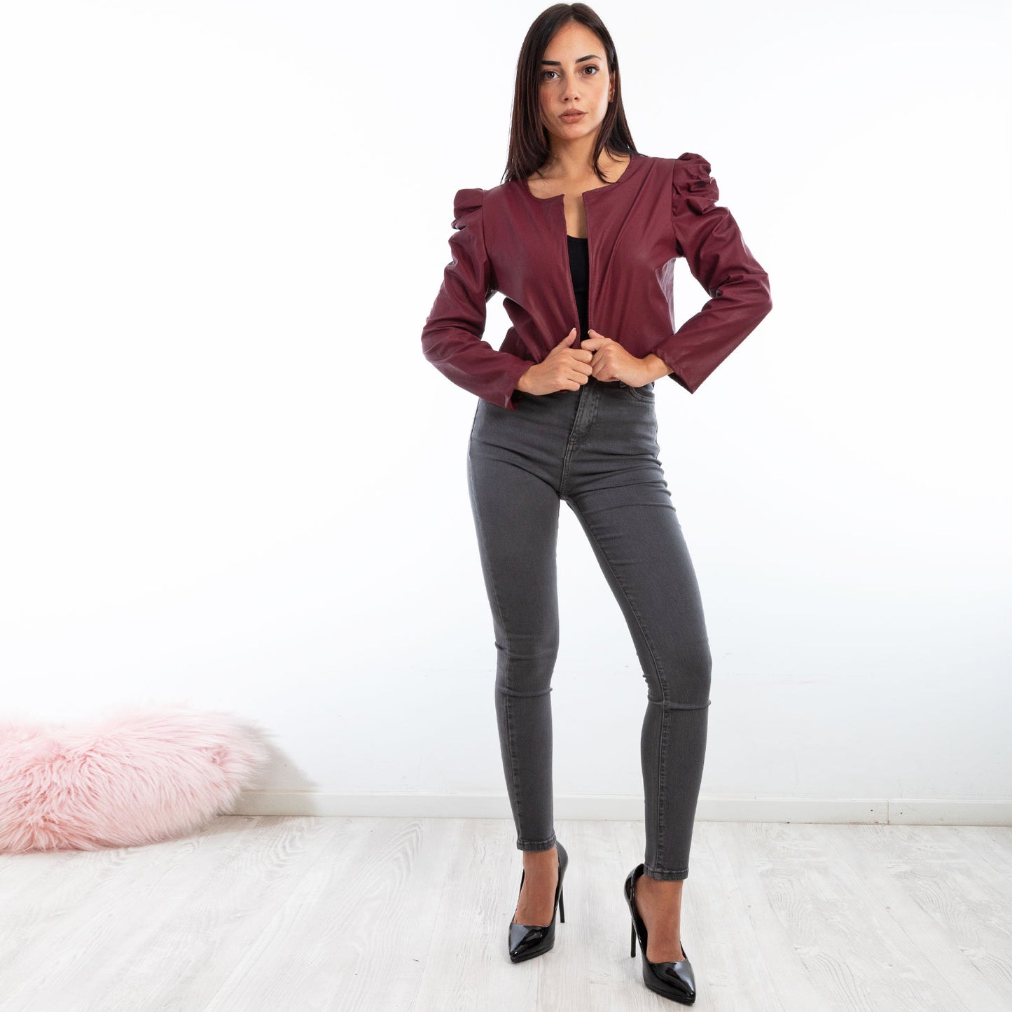 toocool giacca bolero simil pelle maniche sbuffo toocool vi 3010