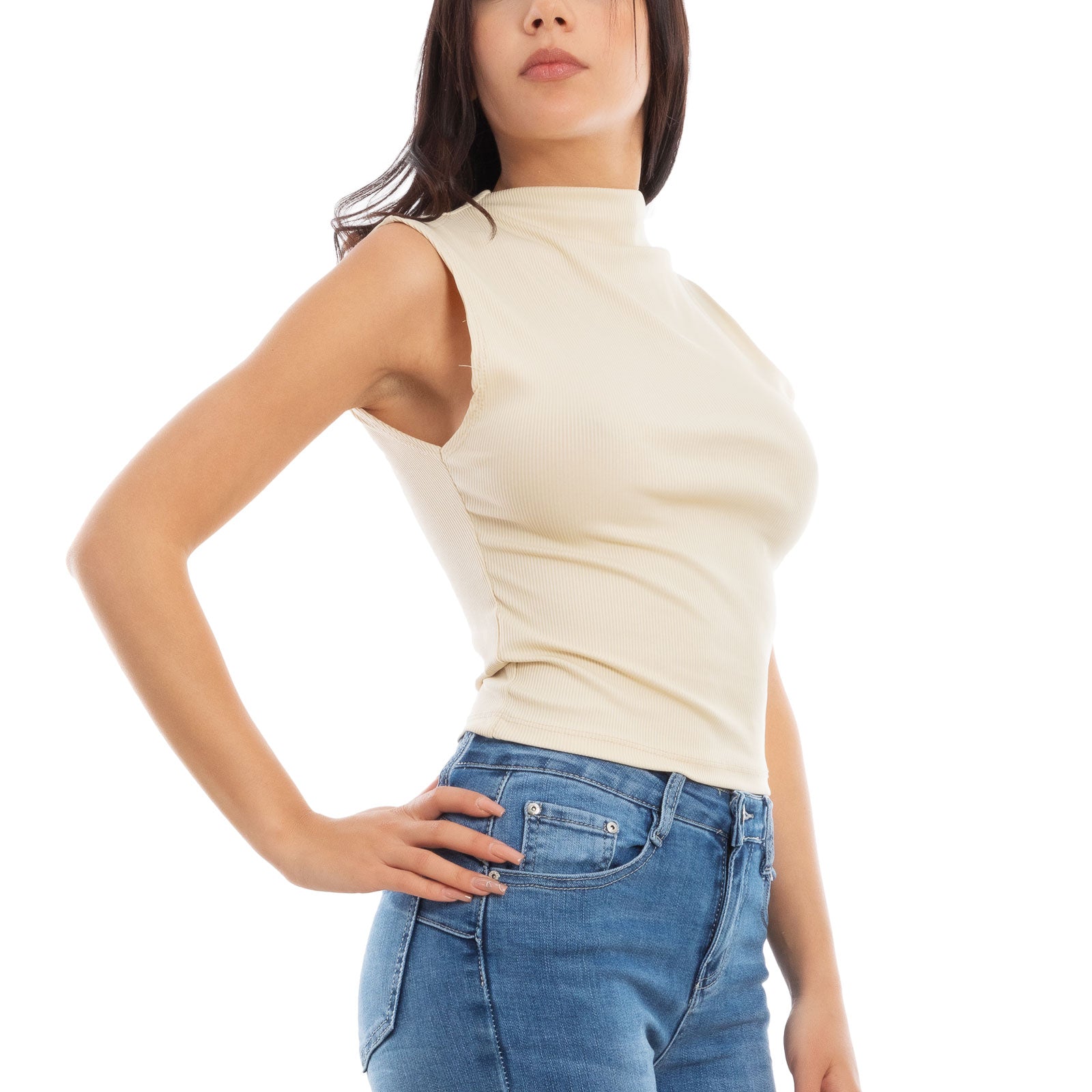 toocool top donna corto costine smanicato elasticizzato vi 5033