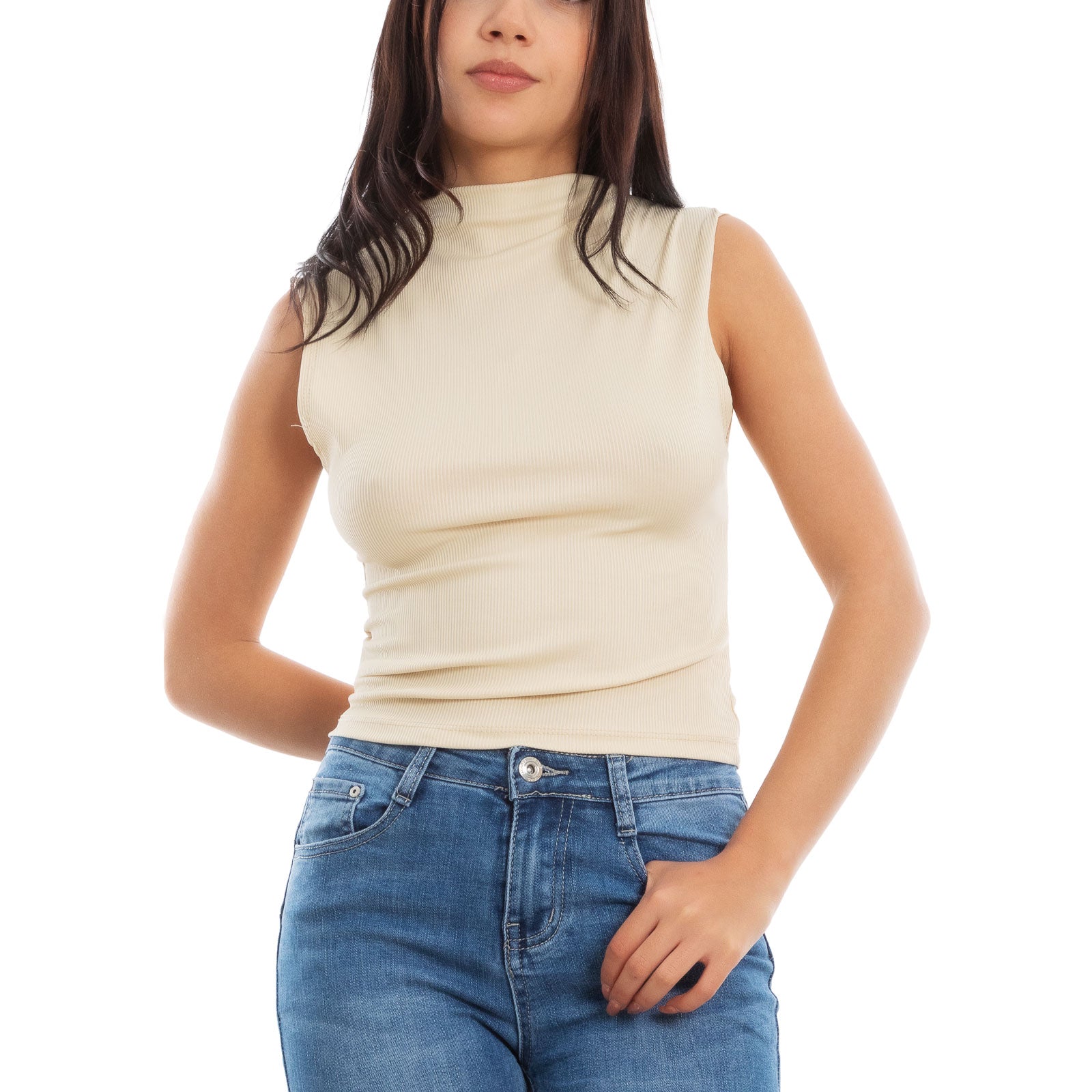 toocool top donna corto costine smanicato elasticizzato vi 5033