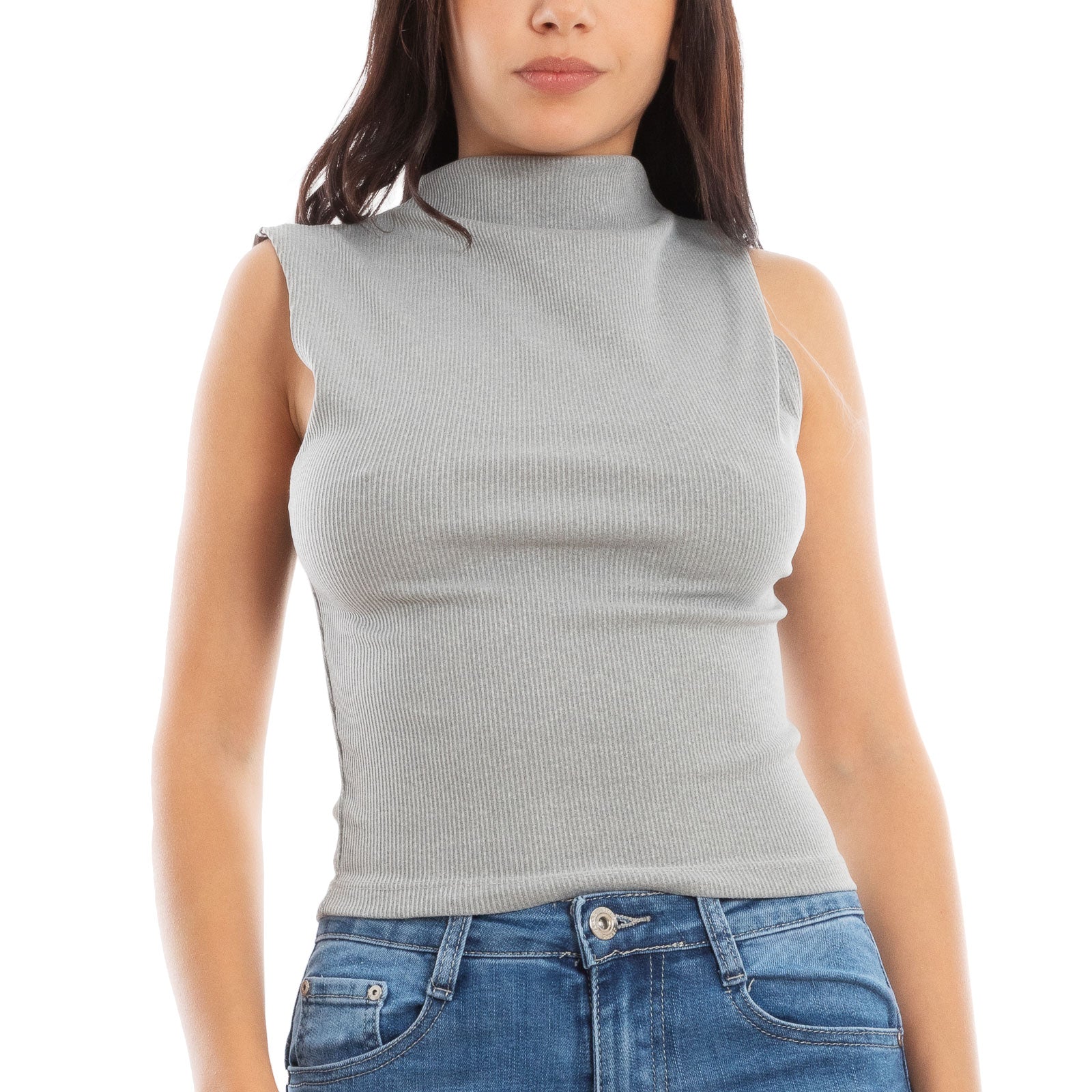 toocool top donna corto costine smanicato elasticizzato vi 5033