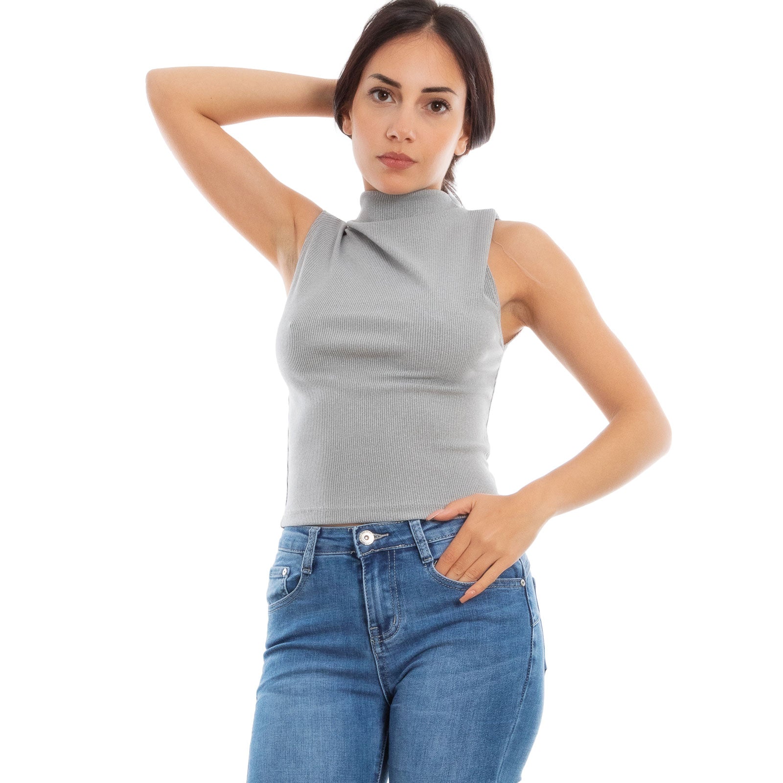 toocool top donna corto costine smanicato elasticizzato vi 5033