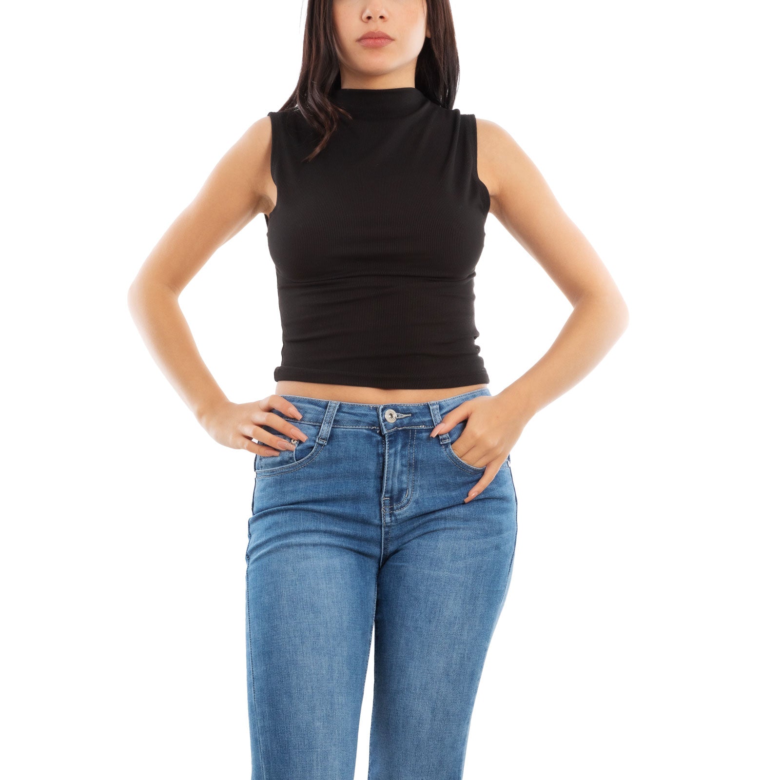 toocool top donna corto costine smanicato elasticizzato vi 5033