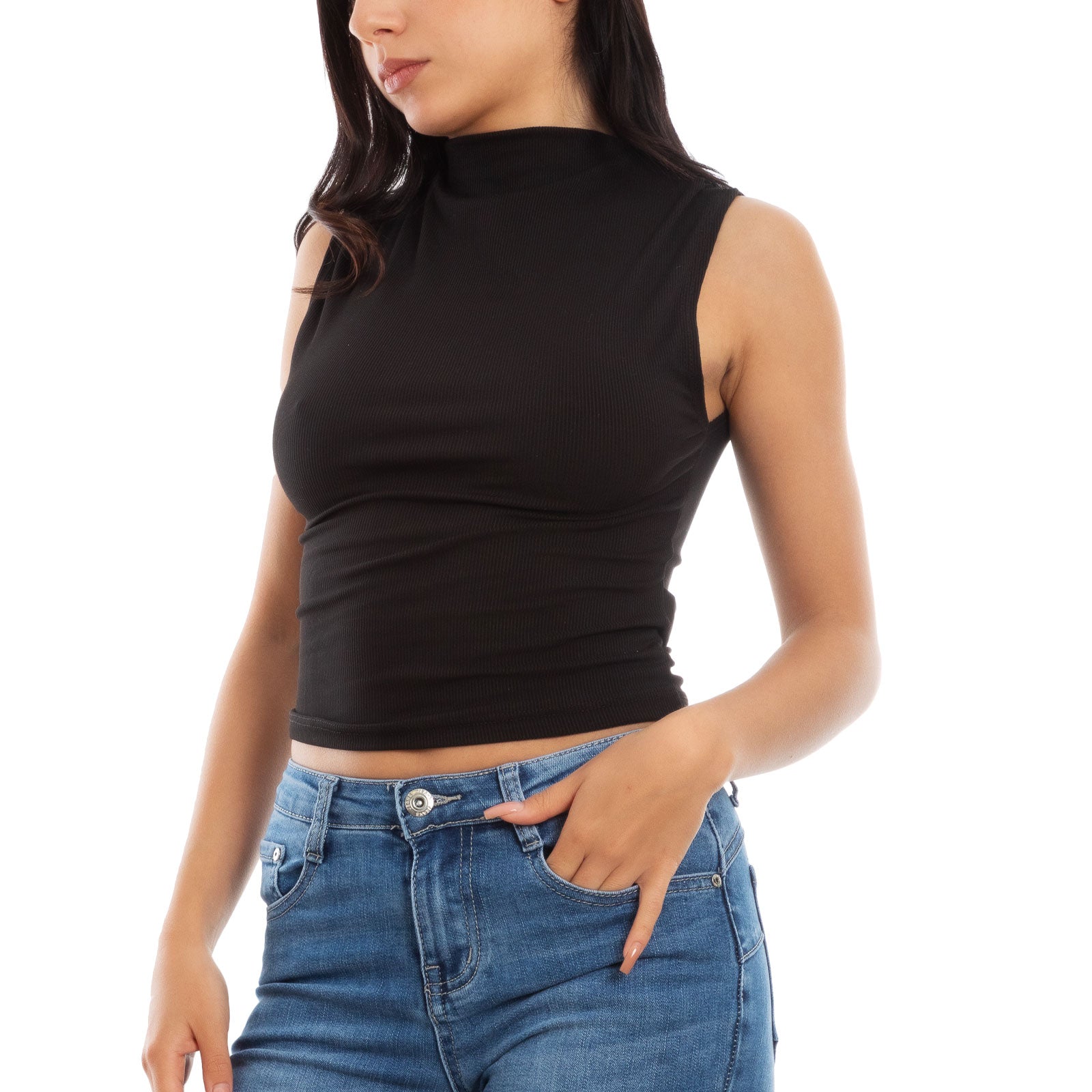 toocool top donna corto costine smanicato elasticizzato vi 5033