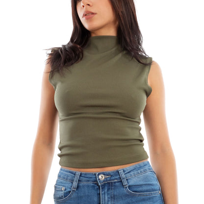 toocool top donna corto costine smanicato elasticizzato vi 5033