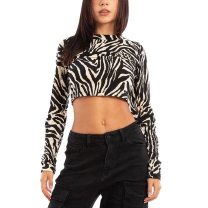 toocool top donna maniche lunghe leopardato zebrato vi 5087