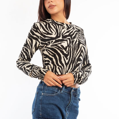toocool top donna maniche lunghe leopardato zebrato vi 5087