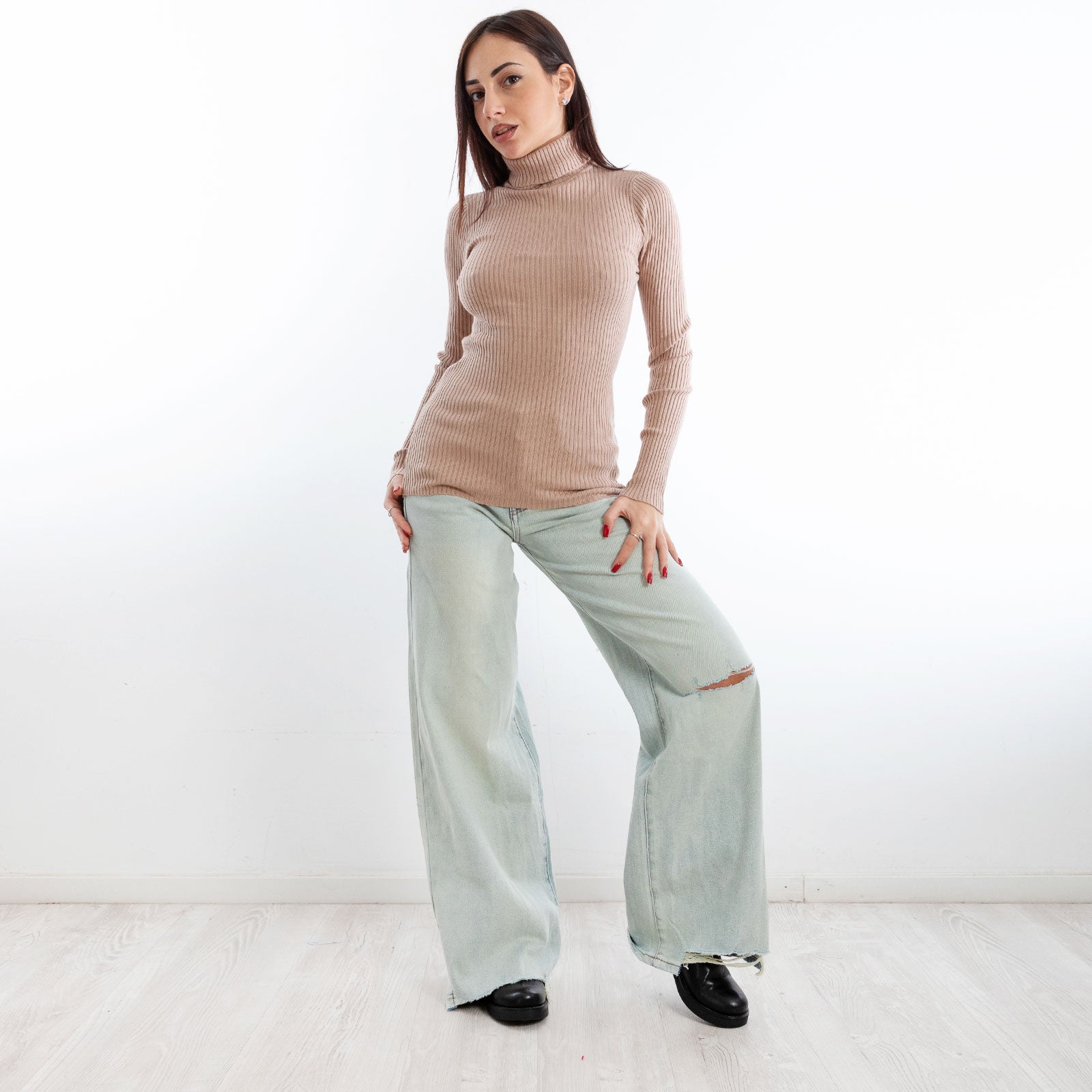 toocool maglione donna maglia a costine dolcevita collo alto vi 6880