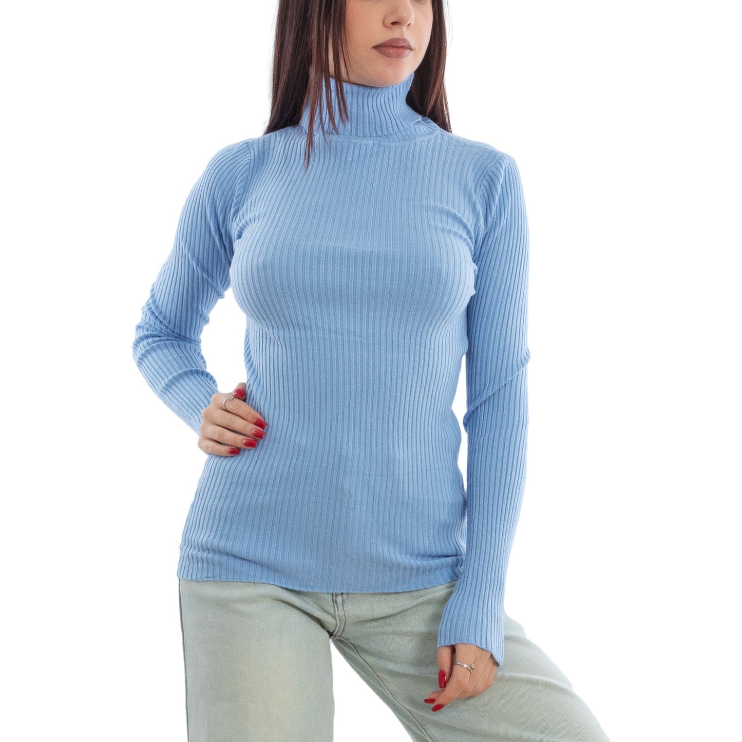 toocool maglione donna maglia a costine dolcevita collo alto vi 6880