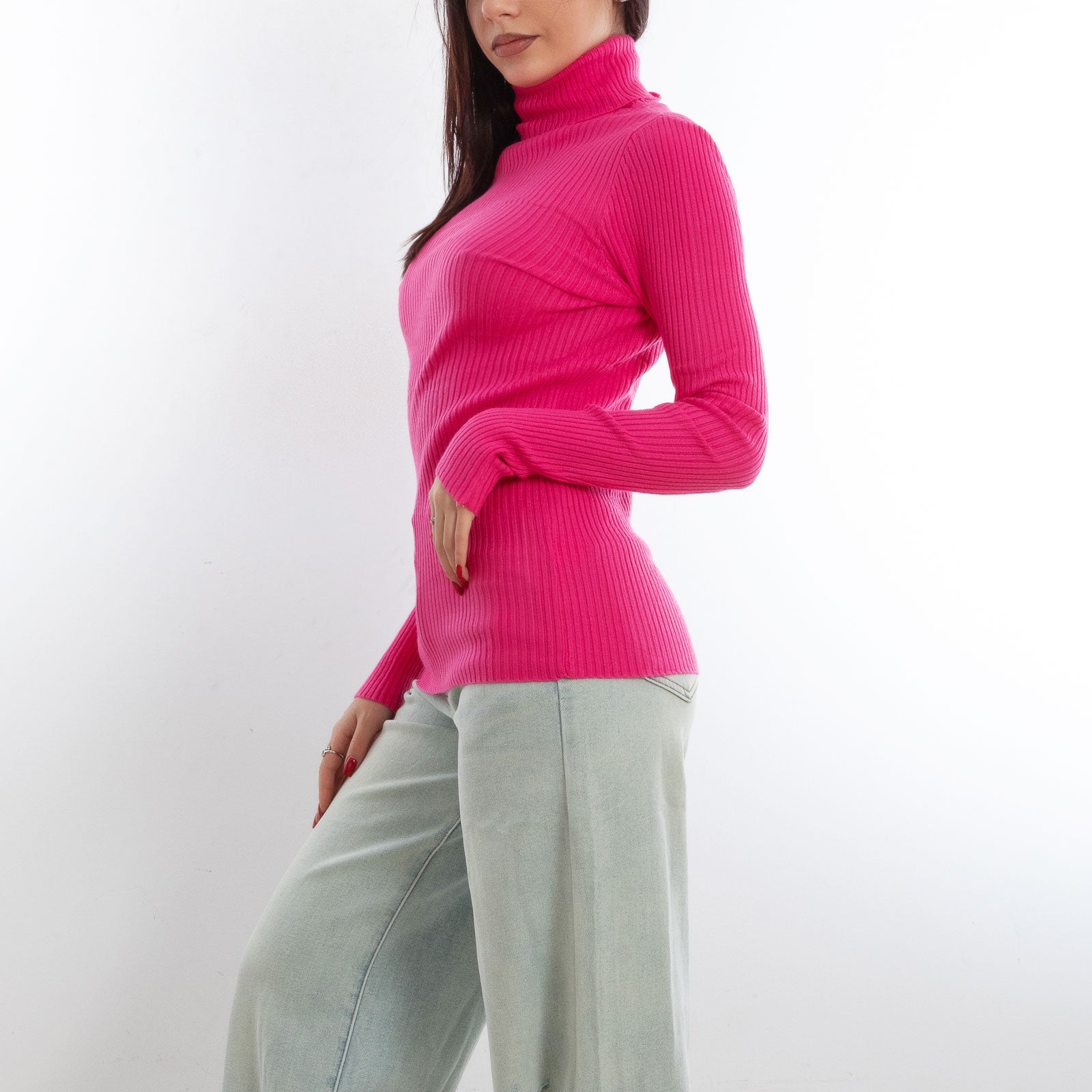 toocool maglione donna maglia a costine dolcevita collo alto vi 6880