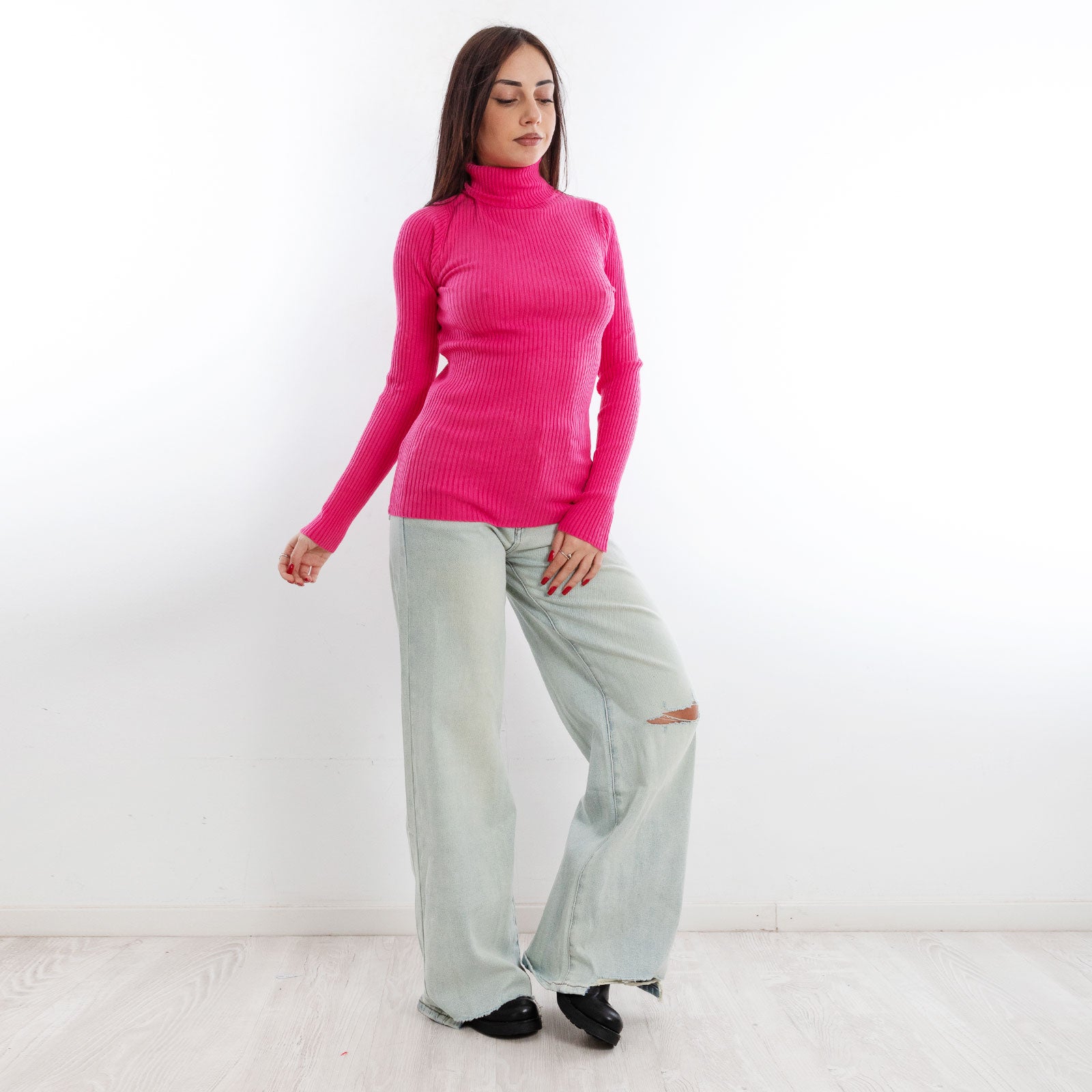 toocool maglione donna maglia a costine dolcevita collo alto vi 6880