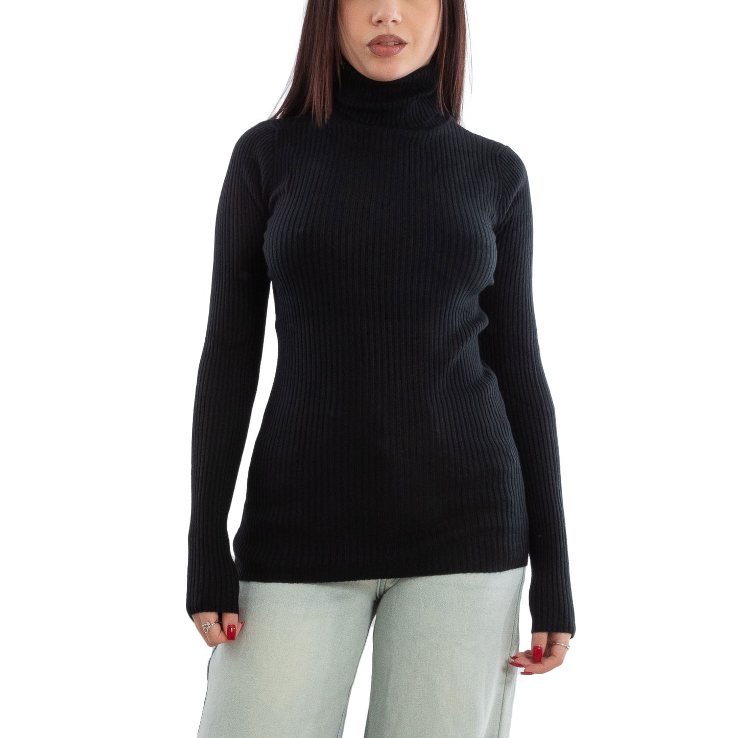 toocool maglione donna maglia a costine dolcevita collo alto vi 6880