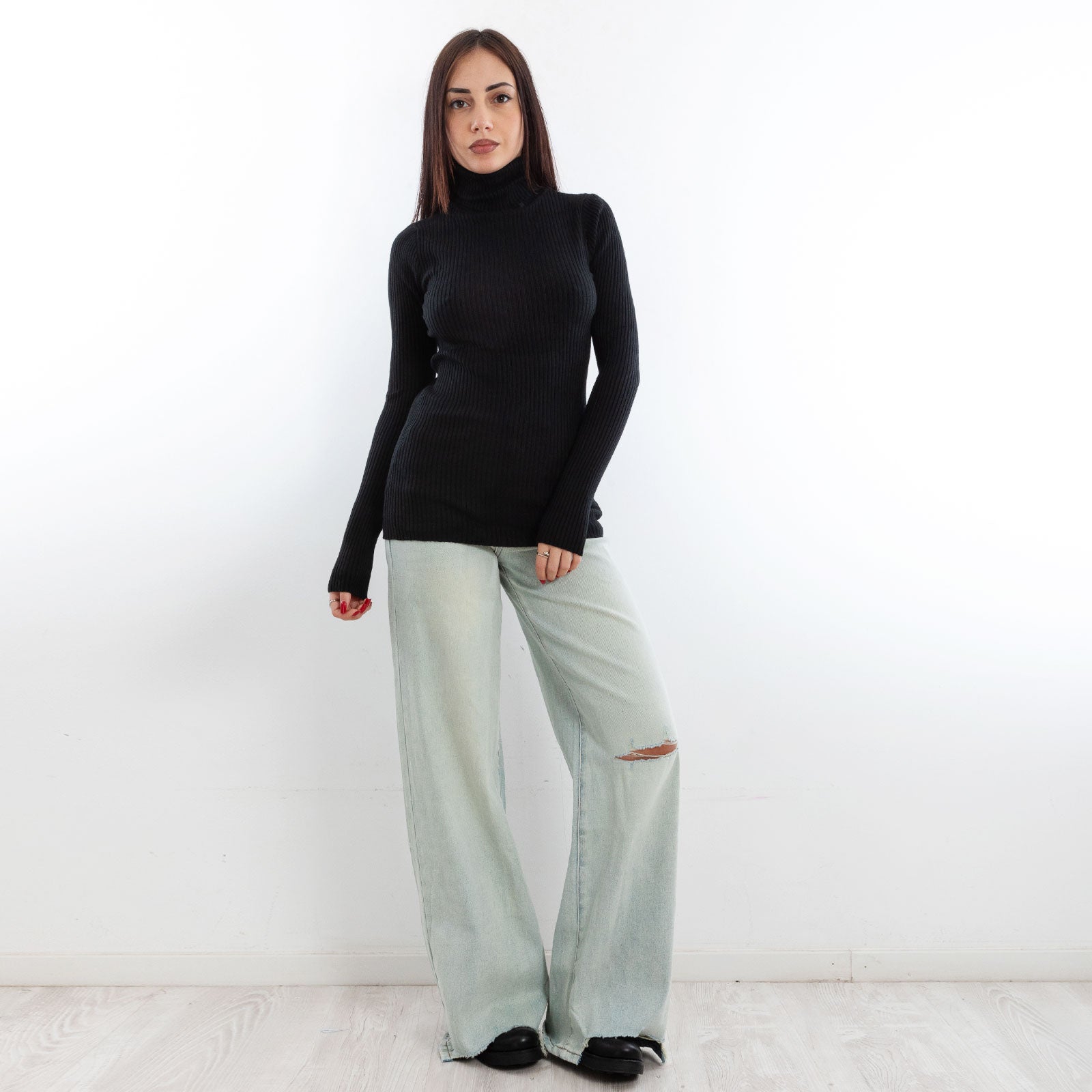 toocool maglione donna maglia a costine dolcevita collo alto vi 6880