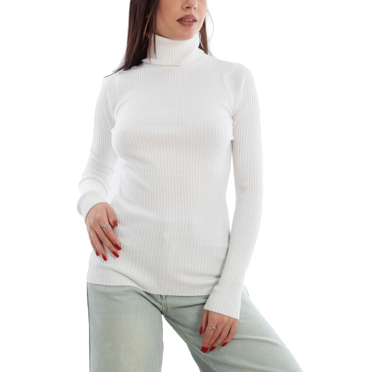 toocool maglione donna maglia a costine dolcevita collo alto vi 6880