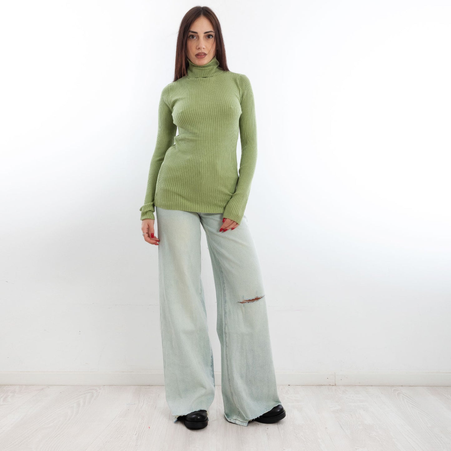 toocool maglione donna maglia a costine dolcevita collo alto vi 6880