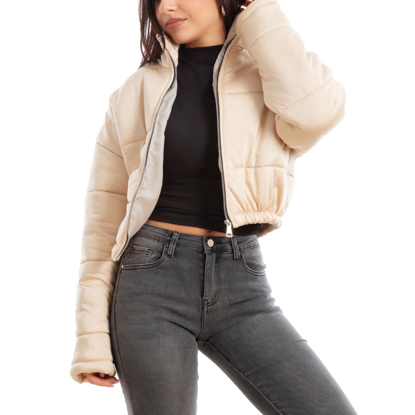 toocool piumino donna invernale corto giacca crop strass vi 8540