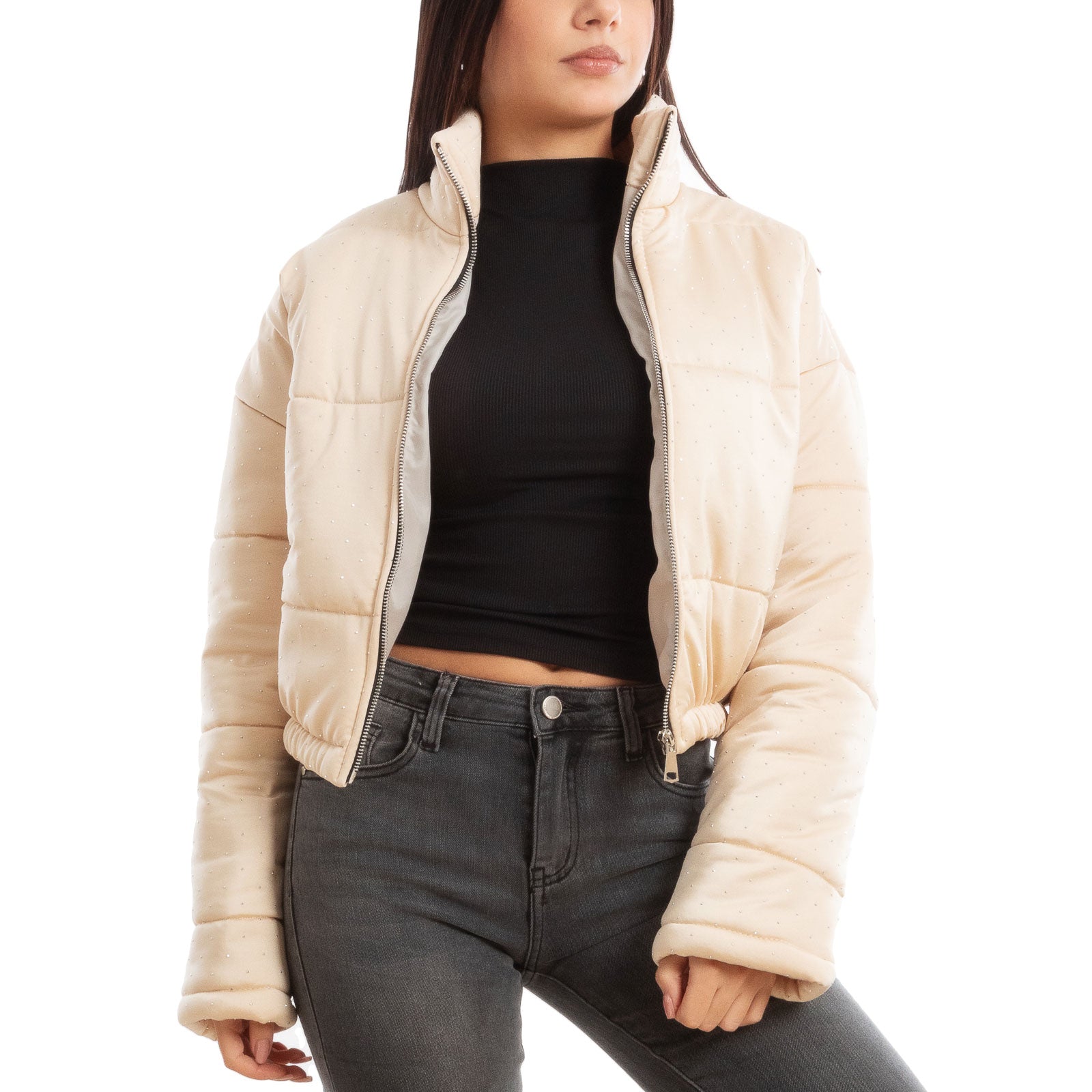 toocool piumino donna invernale corto giacca crop strass vi 8540