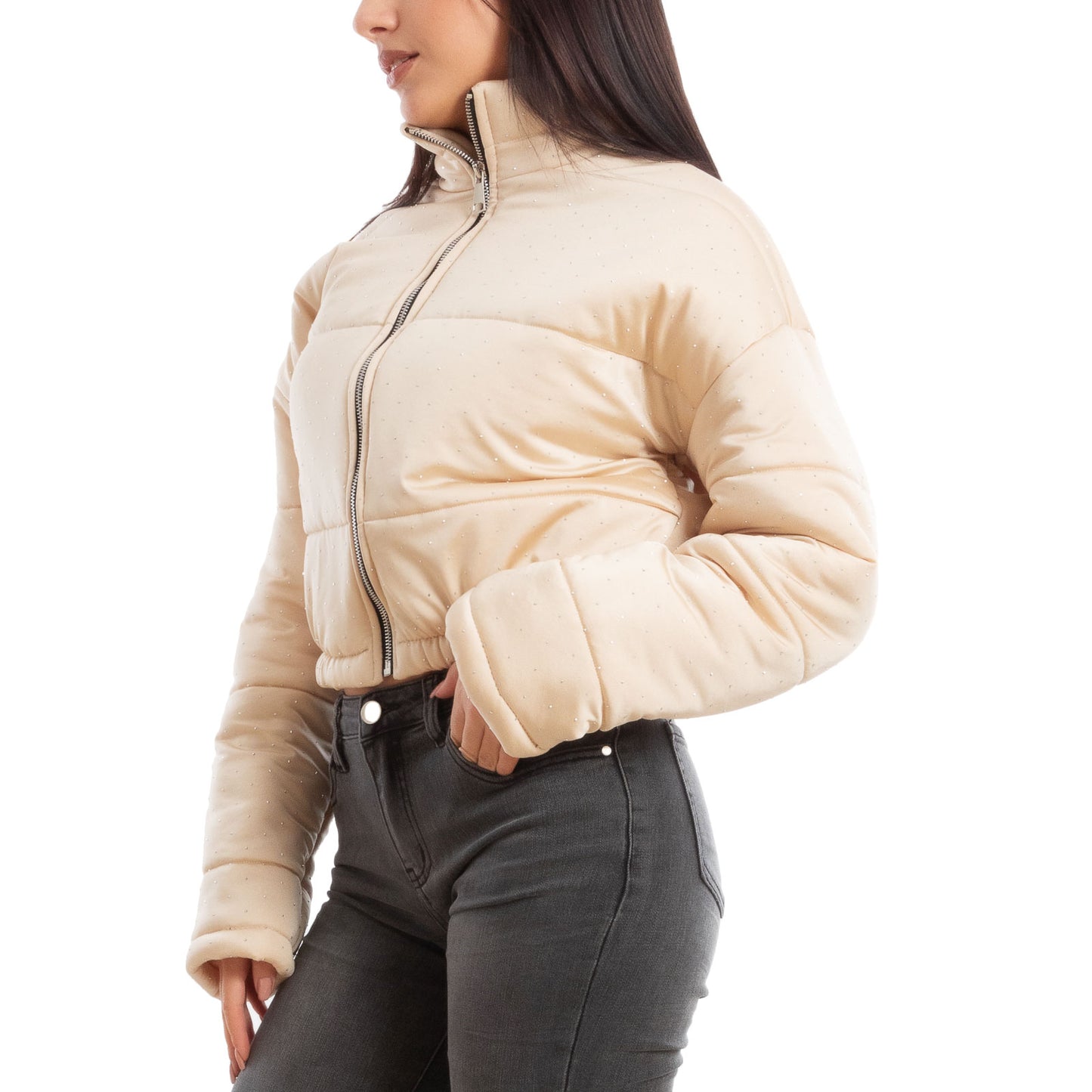 toocool piumino donna invernale corto giacca crop strass vi 8540