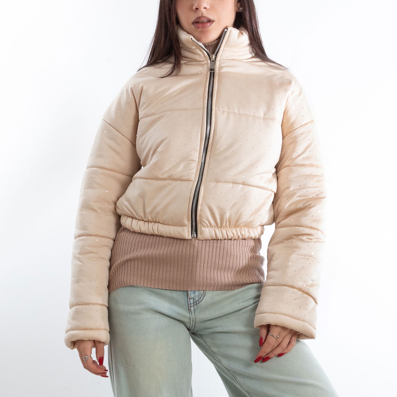 toocool piumino donna invernale corto giacca crop strass vi 8540