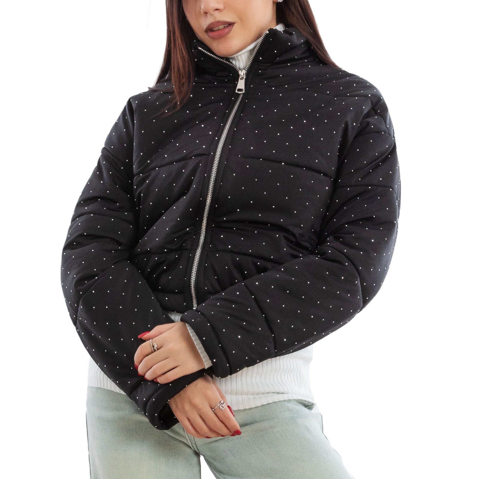 toocool piumino donna invernale corto giacca crop strass vi 8540
