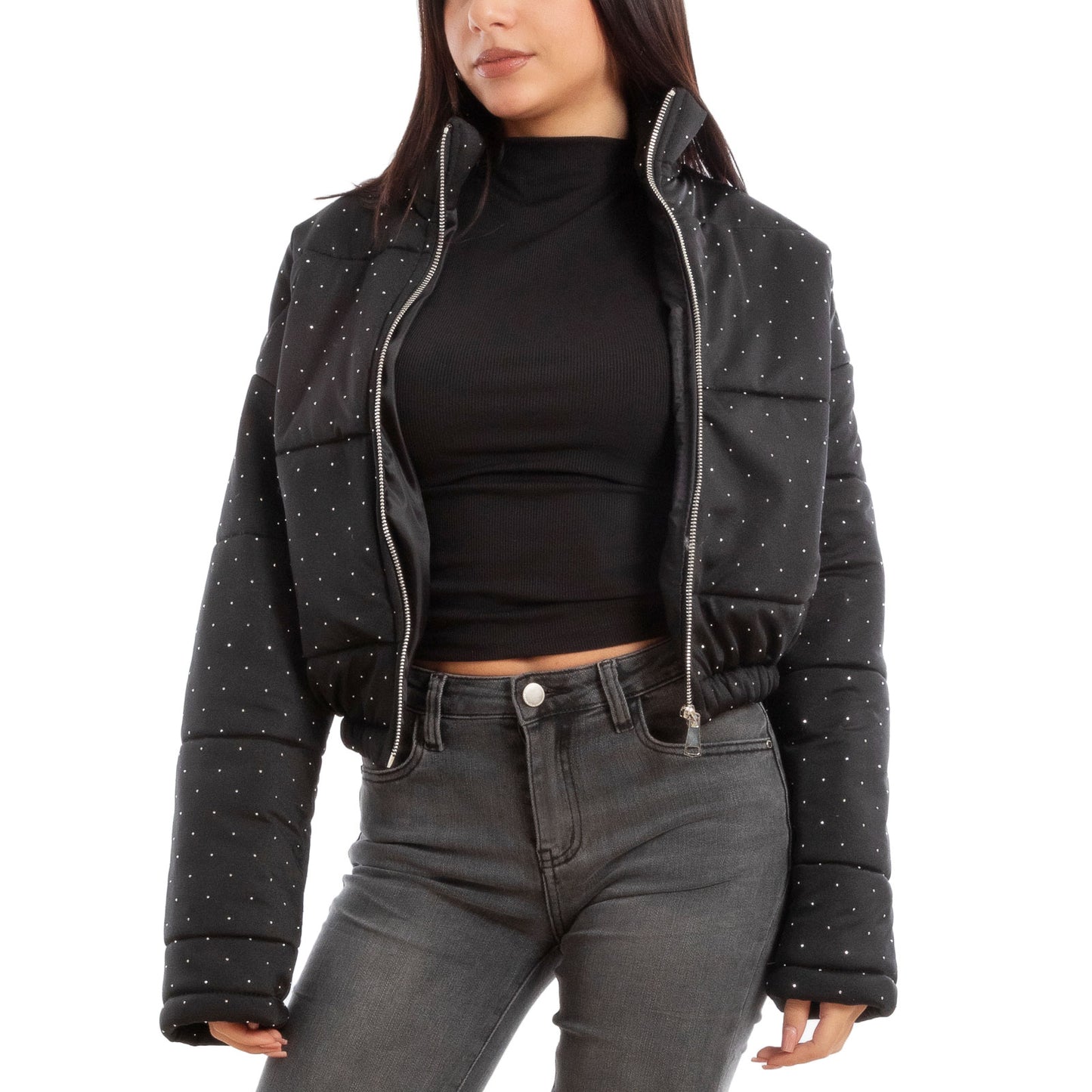 toocool piumino donna invernale corto giacca crop strass vi 8540