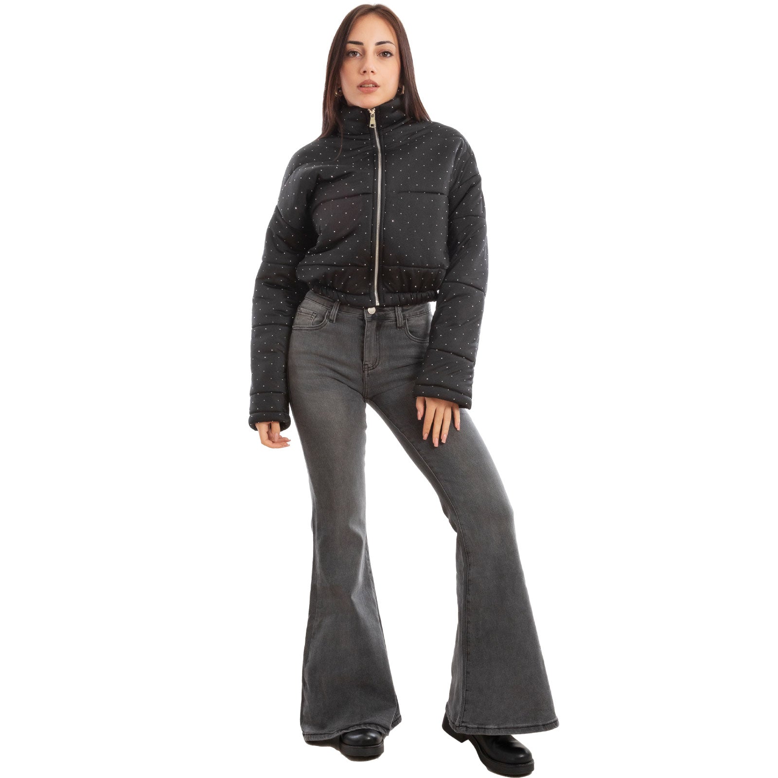 toocool piumino donna invernale corto giacca crop strass vi 8540