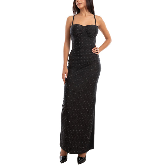 toocool abito donna vestito lungo strass schiena nuda elegante vi 8455