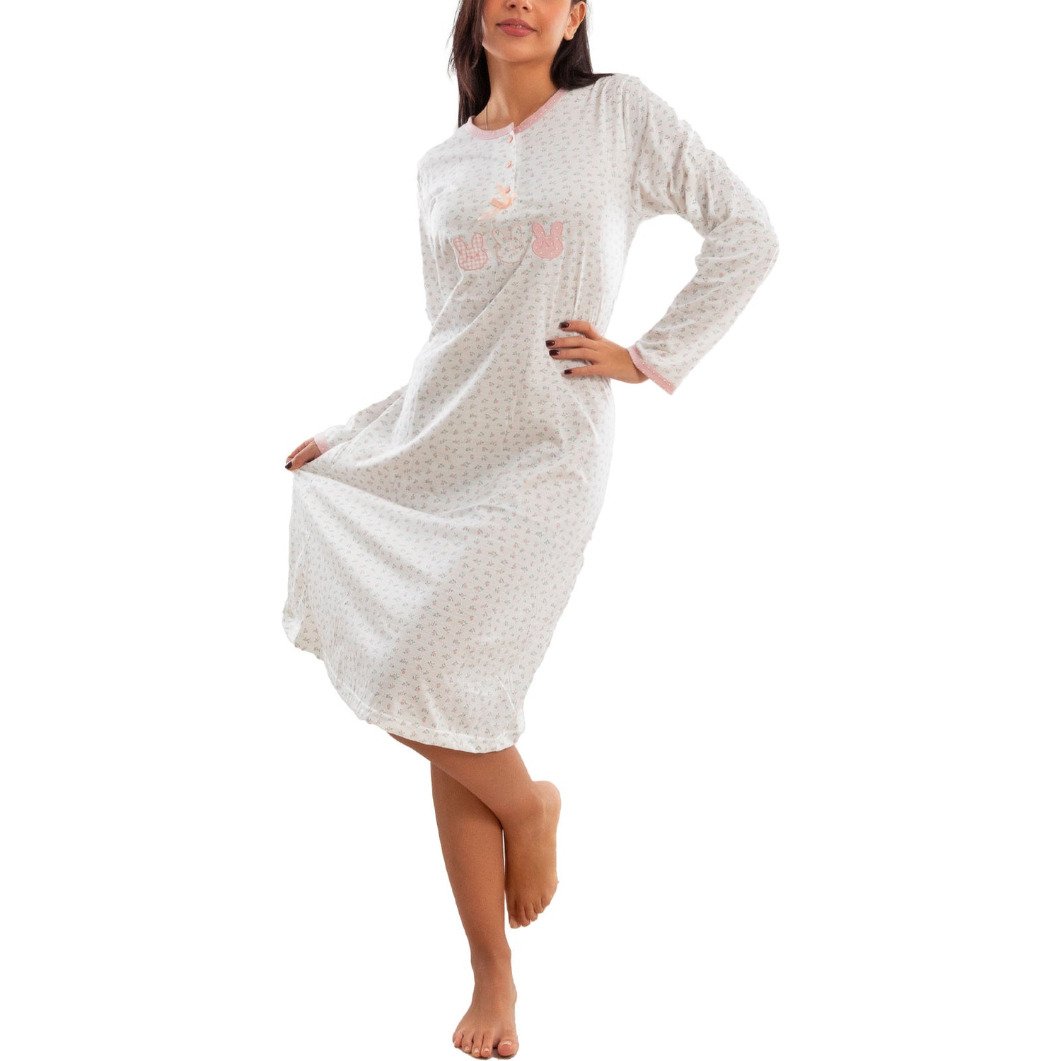 toocool camicia da notte donna manica lunga in misto cotone morbido fantasia fiori homewear 2089