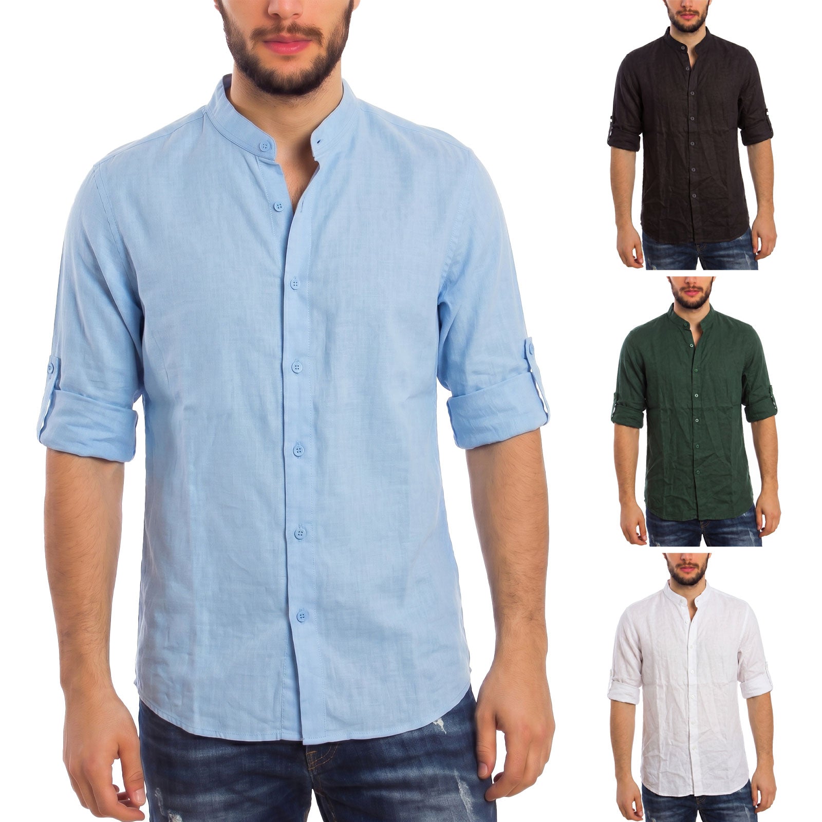 toocool camicia uomo misto lino maniche lunghe bottone regolabile collo alla coreana toocool z 909 nero s