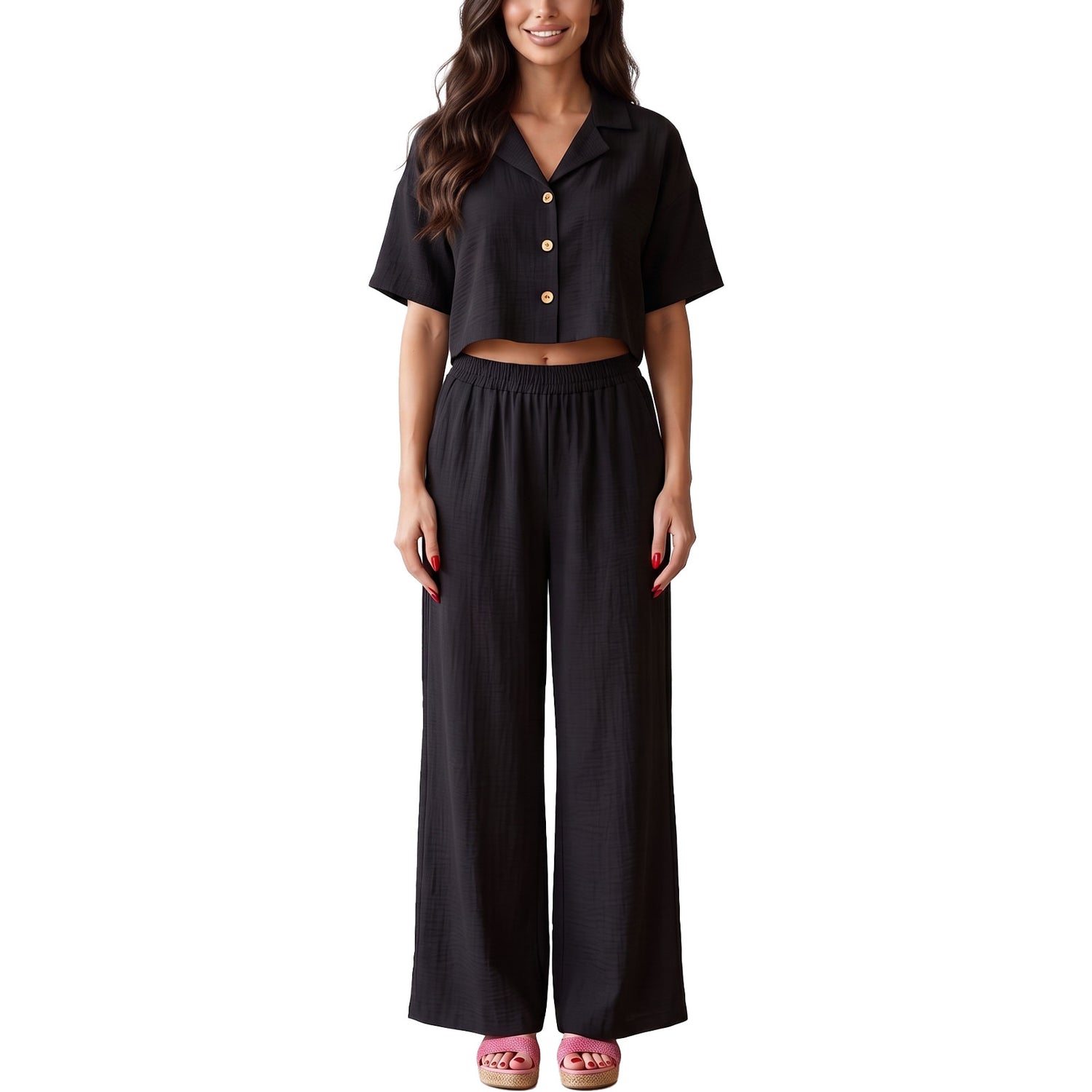 toocool completo donna crop top pantaloni palazzo casual toocool vi 5084