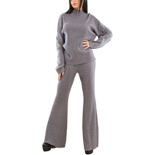 toocool completo donna maglia costine 2 pezzi set coordinato alto pantaloni zampa laccio tuta casual loungewear 59111