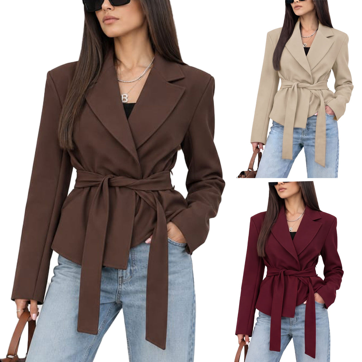 toocool giacca donna sfoderata elegante cintura coprispalle toocool vi 56210 nero taglia unica