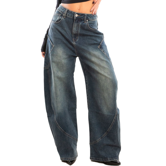 toocool jeans donna baggy banana pantaloni casual denim distressed lavaggio acido toocool 2mt691 blu xs