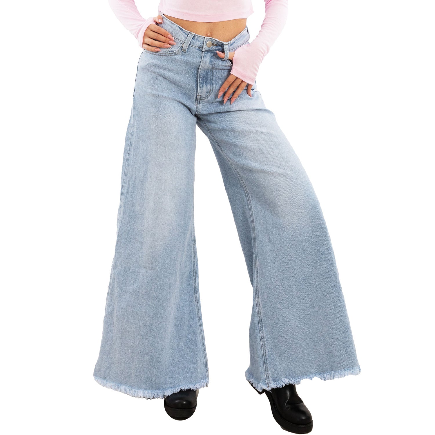 toocool jeans donna zampa larga orlo sfrangiato pantaloni denim flare vita alta lavaggio chiaro stile boho chic toocool fx1243 1 blu xs