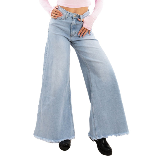 toocool jeans donna zampa larga orlo sfrangiato pantaloni denim flare vita alta lavaggio chiaro stile boho chic toocool fx1243 1 blu xs
