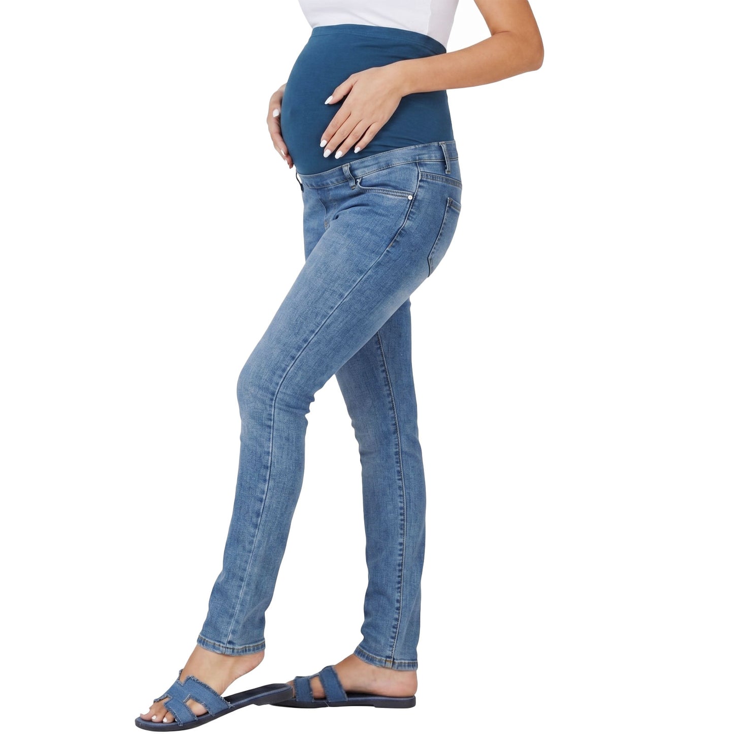 toocool jeans premaman skinny fascia elastica sopra il pancione denim elasticizzato comfort fit pantaloni gravidanza toocool k6720 blu 42