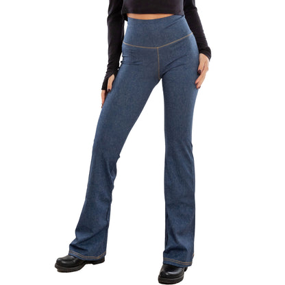 toocool leggings donna pantaloni effetto jeans zampa elefante campana vita alta toocool vi 711 blu chiaro s