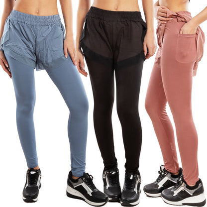 toocool leggings sportivi 2 in 1 donna pantaloncini sovrapposti tasca laterale leggings fitness yoga palestra toocool 821915 nero sm