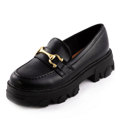 toocool mocassini donna platform con suola carrarmato scarpe penny loafer in similpelle lucida con morsetto dorato q1032