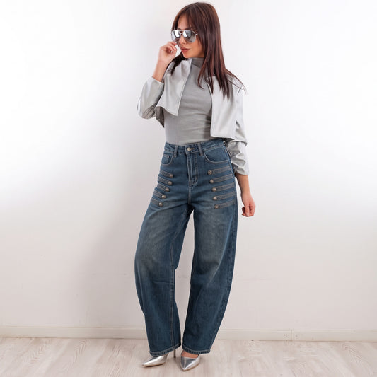 toocool pantaloni baggy jeans donna denim larghi con bottoni toocool jf672b blu xs