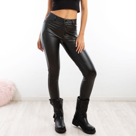 toocool pantaloni donna effetto pelle skinny felpati caldi inverno elasticizzati toocool gg 99902 nero s