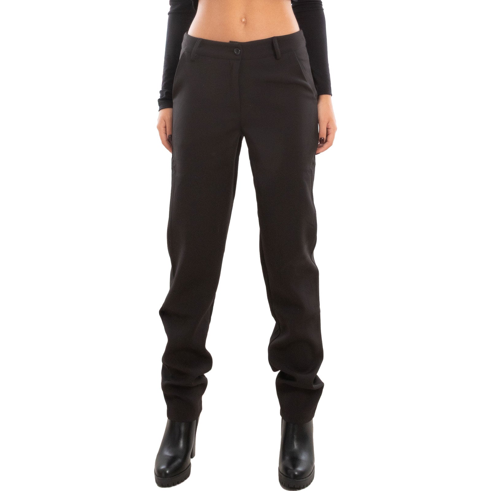 toocool pantaloni donna eleganti lavoro vita media classici sigaretta cameriera receptionist hostess ufficio taglio slim fit comfort mk 442 k nero s