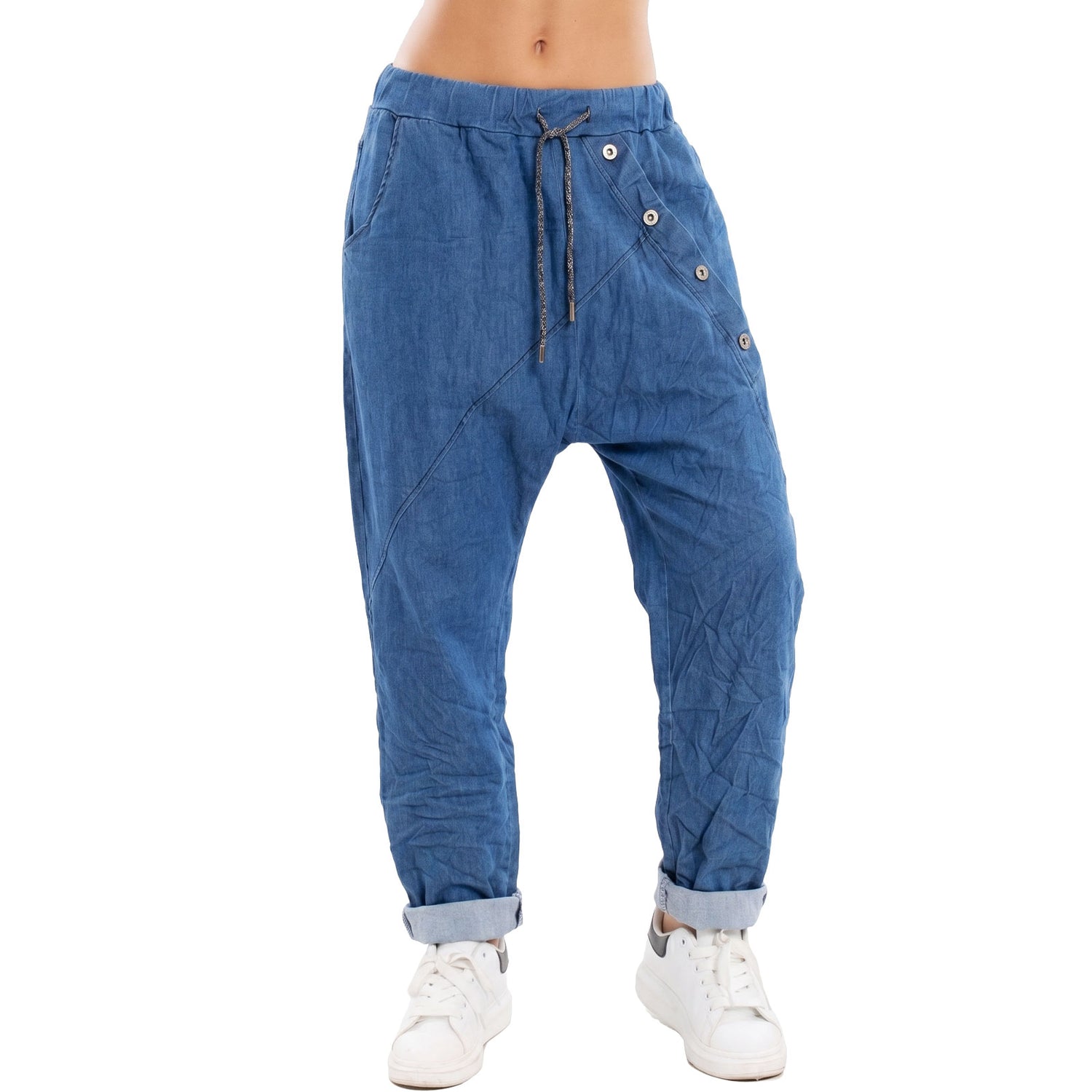 toocool pantaloni harem effetto jeans donna denim cavallo basso toocool 7107a blu taglia unica
