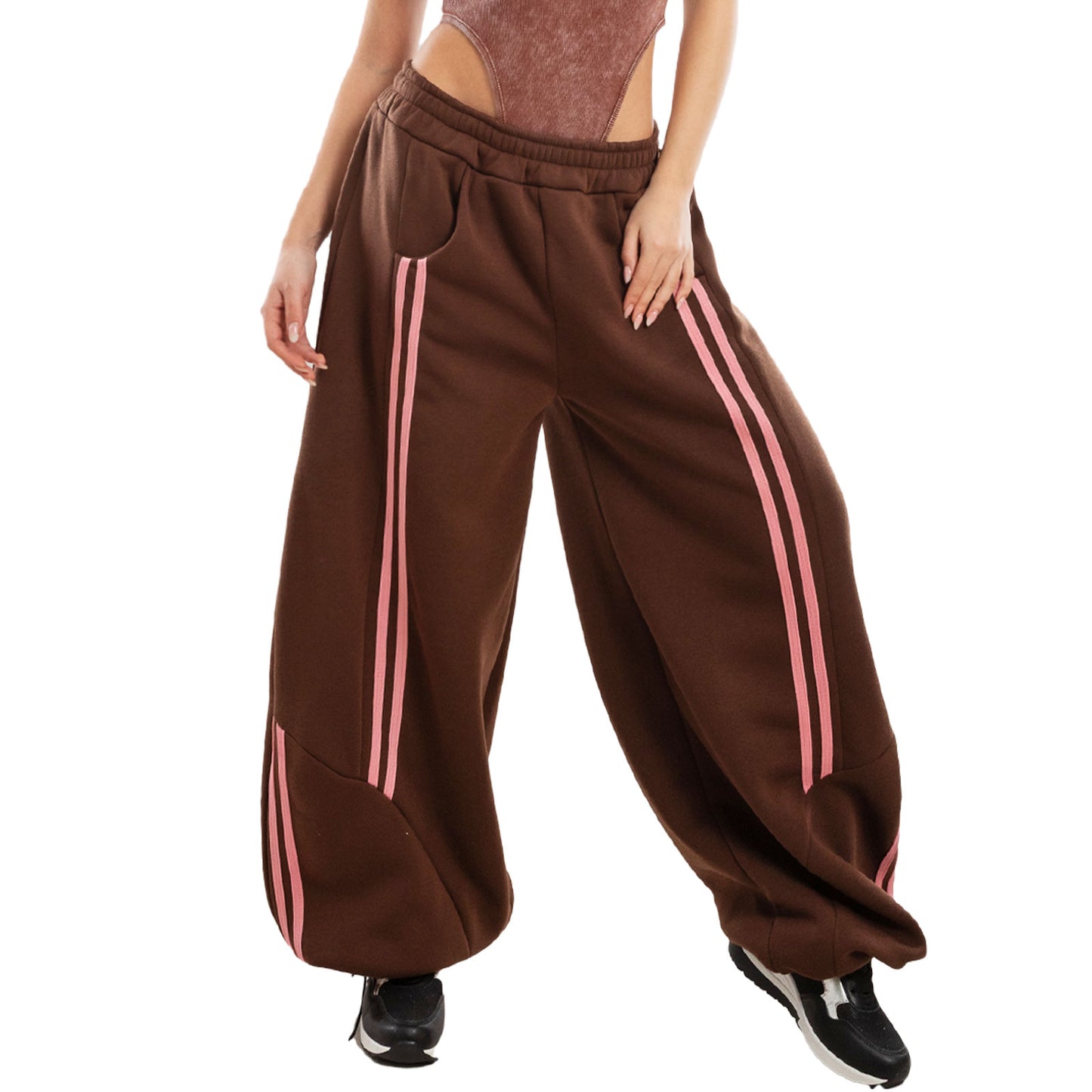 toocool pantaloni joggers donna oversize tuta largo gamba ampia bande laterali streetwear hip hop baggy toocool vi 8264 nerorosa sxl