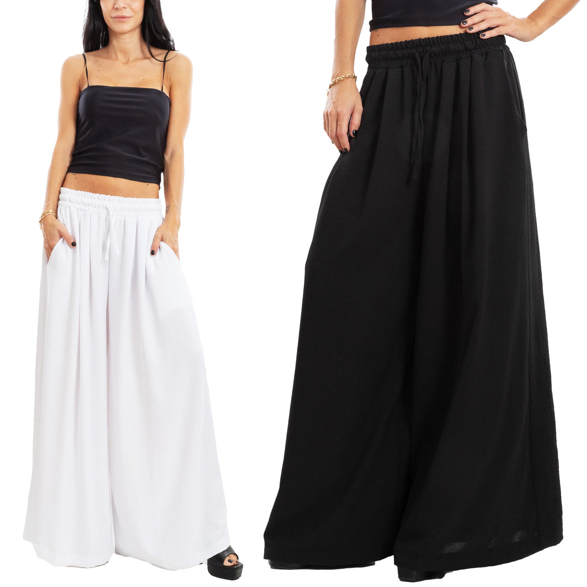 toocool pantaloni palazzo donna ampi estivi leggeri casual boho toocool vb 20214 nero taglia unica