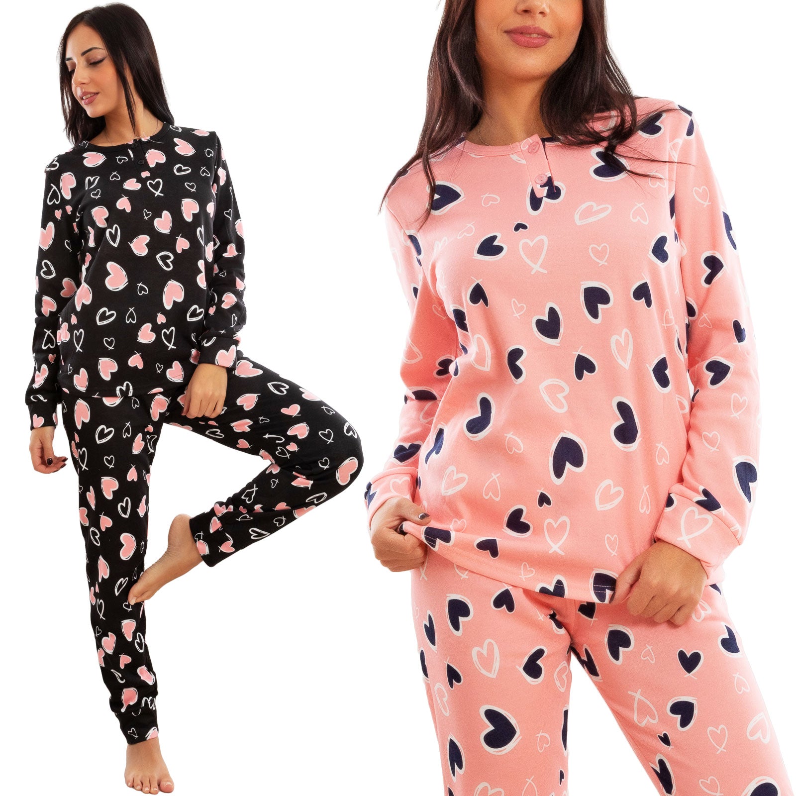 toocool pigiama donna invernale felpato cuori maniche lunghe pantaloni caldo cotone toocool q1039 nero s